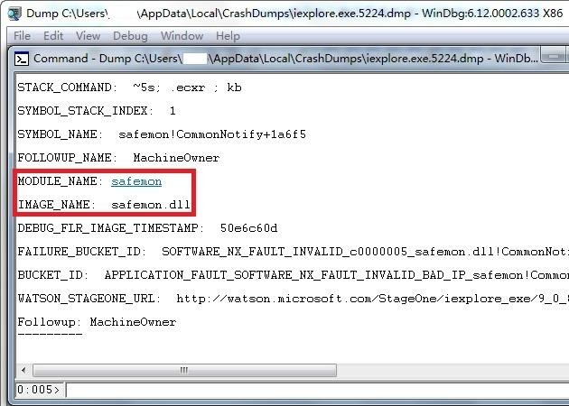 iexplore.exe 进行的 dmp 转储文件错误信息